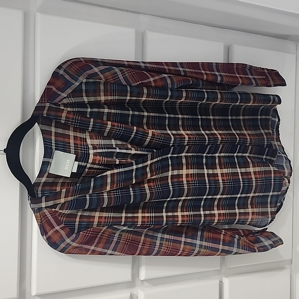 EUC Anthropolgy Maeve Sheer Plaid Button Front Blouse Small